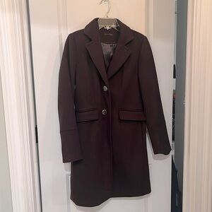 CALVIN KLEIN cashmere /wool brown espresso button down coat/ jacket